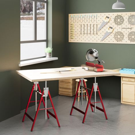 Ensemble Ponts Métalliques Pliants Scie Hauteur Réglable 68x58x80-130 Acier Rouge