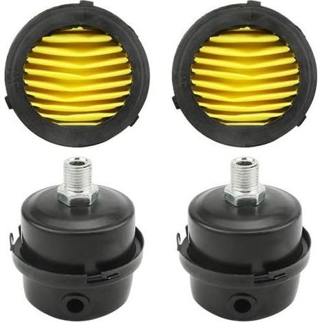 Lot de 2 Filtre silencieux pour compresseur d\'air 1/4" PT 12,5 mm Filtre d\'admission de compresseur d\'air en métal Silencieux (12.5mm) + 2 pièces de remplacement de l\'élément filtrant (1/5)