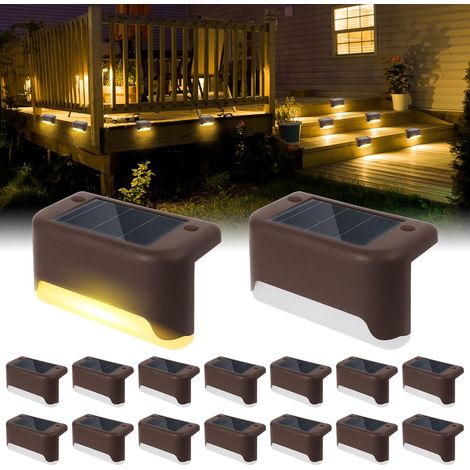 16 Pieces Outdoor Solar Stair Lights, Outdoor Solar Garden Fence Lights, Waterproof Outdoor Solar Step Lights, LED Waterproof Decoration
