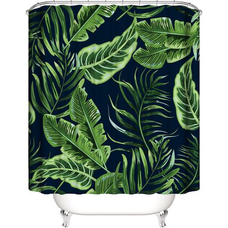 180 x 200 cm, résistant à la moisissure et à l'eau, impression numérique 3D, motif feuille de bananier verte aux couleurs vives, 12 anneaux. Résistant à l'humidité et aux moisissures.