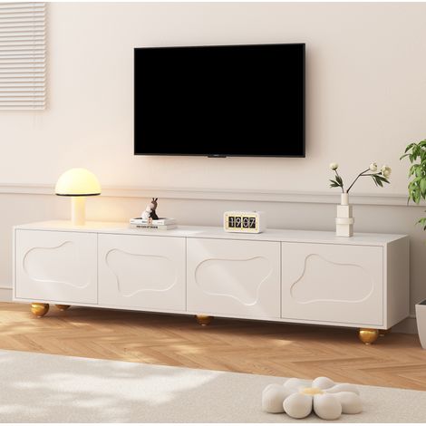 Mueble TV 180 x 40 x 45 cm con 2 armarios, 4 puertas, forma nube, máx. 60 kg, blanco DESVIAE (1/5)