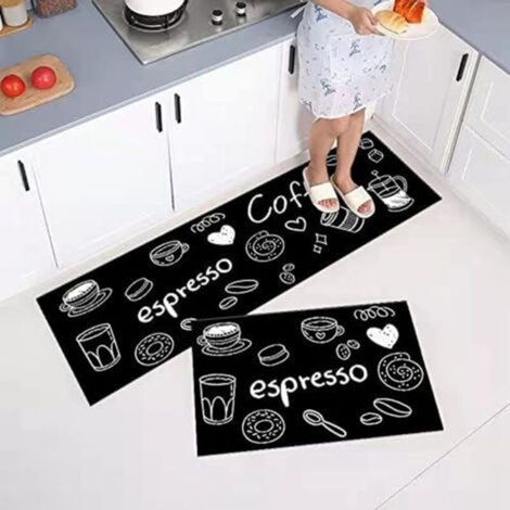 (A) Set of 2 Anti-slip Kitchen Mats, Water and Oil Absorbing, Dust-Resistant Kitchen Mats, Indoor Floor Mats (1/5)