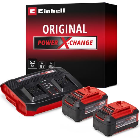 Einhell Starter Kit 2 x 5,2 Ah + Double Chargeur PXC (Lithium-Ion, 18V, 1 chargeur + 2 batteries 5,2 Ah, pour tous les appareils Einhell PXC)
