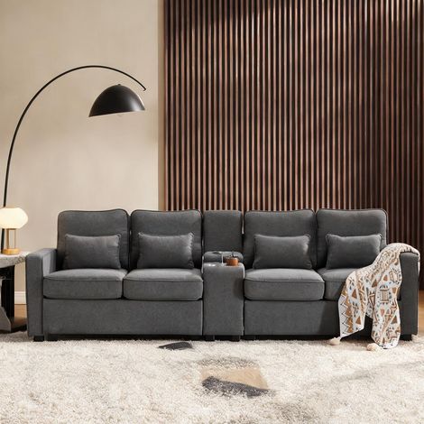 Canapé 4-5 places en tissu aspect lin gris classique (1/5)