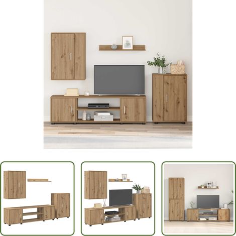 vidaXL Rangement salon -  Ensemble meuble TV 4 pcs Chêne artisanal Bois d'ingénierie (1/5)