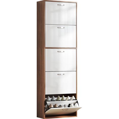 Étagère à chaussures mence à 5 niveaux avec 2 étagères par niveau, mdf, 60 x 28 x 189 cm, blanc et marron