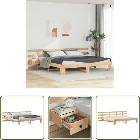 Plattformbett - Bettrahmen mit Kopfteil Braun 200 x 200 cm Massives Kiefernholz (1/5)