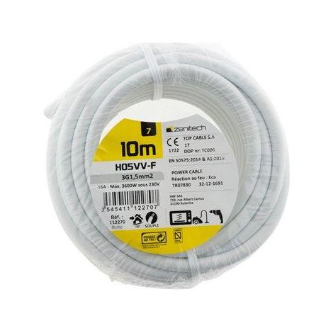 Cavo elettrico Zenitech H05VV-F bianco 10 metri 1.5 mm²