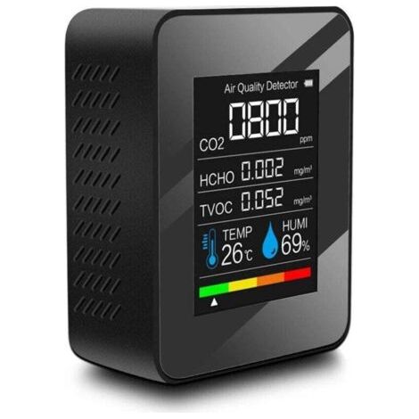 Détecteur intelligent de qualité de l'air, 360° de détection,Analyse en temps réel(capable de mesurer les PM, CO2, humidité et température)-Noir (1/4)