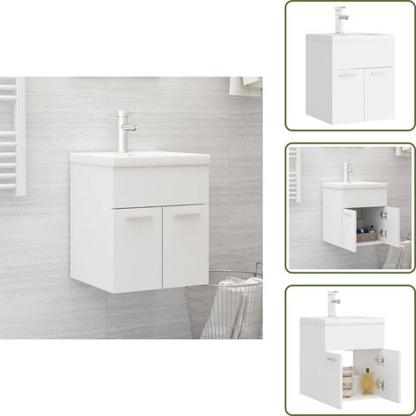 Lavabo in ceramica - vidaXL Mobile Bagno con Lavabo Integrato Bianco in Legno Multistrato - Armadietto con lavabo