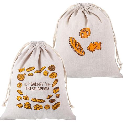 Deux sacs à pain faits main, 38 cm x 31 cm, 38 cm x 31 cm, réutilisables, doublés et avec fermeture à cordon.-AquaForge (1/5)
