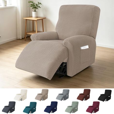 Housse Fauteuil Relax 1 Place, 4 Pièces Housses de Fauteuils Extensible, Housse pour Fauteuil Relax Électrique, Protège Fauteuil avec Protège-Accoudoirs et Poches (Gris - Brun) (1/5)