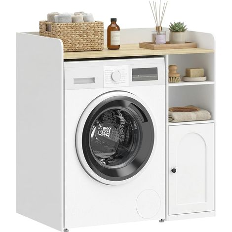 Meuble Machine à Laver, Armoire Machine a Laver avec Compartiments Ouverts, Porte à Fermeture Douce et Large Plateau, Meuble de Salle de Bain et buanderie, 93,5 x 60 x 100 cm, Blanc (1/5)