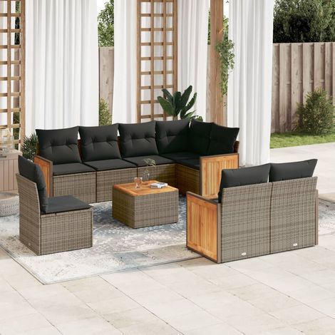 9-teiliges Gartensofa-Set mit Kissen, grau, Polyrattan (1/5)