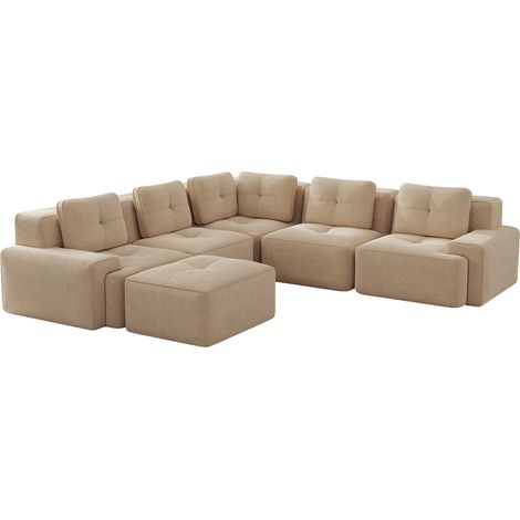Canapé modulaire en tissu velours côtelé beige avec ottomane, sans cadre rigide, pour salon ou bureau (1/5)