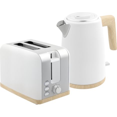 Kettle and Toaster Set, 1.7L 3000W Fast Boil Kettle & 2 Slice Toaster Kitchen Set with 7 Level Browning Controls, Defrost, Reheat, Auto Off, Boil-dry Protection, White
