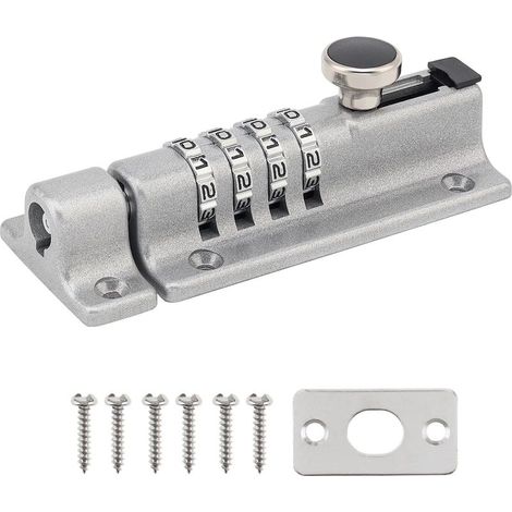 Serrure à combinaison, serrure à combinaison à 4 chiffres avec vis, serrure de porte codée pour armoire, garage, abri de jardin (argenté) (1/5)