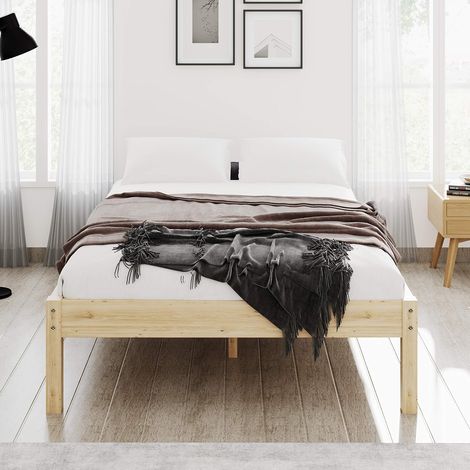 Struttura letto in legno di pino, con testiera e pediera, design classico e semplice in legno naturale, gambe basse, ideale per camere da letto di adulti, bambini, ragazzi e neonati (100 x 200 cm). (1/5)