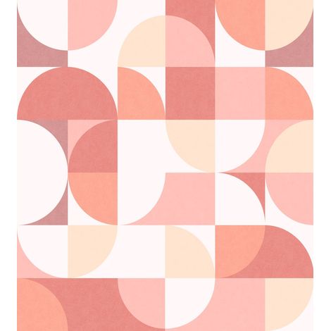 papier peint panoramique cercles de style Bauhaus nuances roses  - ESTAhome (1/5)