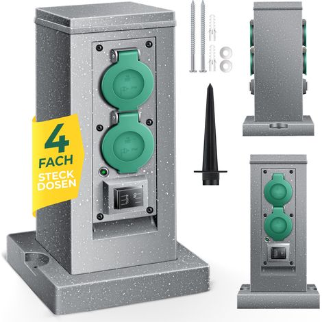 Kesser – Prise de jardin étanche IP44 avec 4 prises de courant – Câble de 3m – Boîtier résistant aux UV – 2 modes de réglage crépusculaire