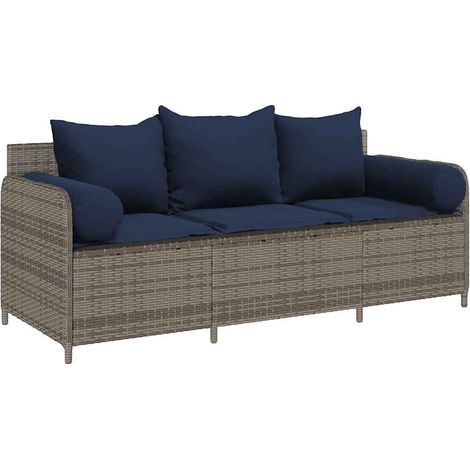 Maison Exclusive - Gartensofa mit Kissen 3-Sitzer Grau Poly Ratta (1/5)