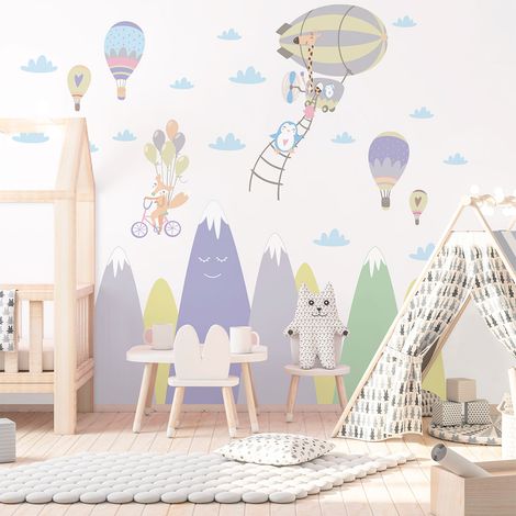 Stickers enfant montagnes scandinaves animaux malicieux 120 x 180 cm (1/5)