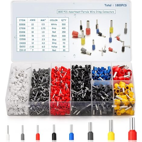 1800-teiliges Aderendhülsen-Anschlussklemmen-Set, AWG 22–10-Anschlussverbinder, isolierte Kabelstift-Endklemmen für Elektrik, Industrie, Stromsteuerungssysteme usw. (1/5)