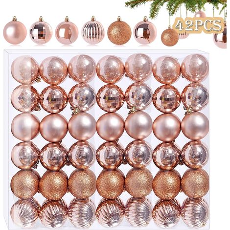 42 Pièces Petites Boules de Noël Or Rose - 6 Designs Différents en Plastique 3CM Mini Sapin Décorations de Noël (1/5)