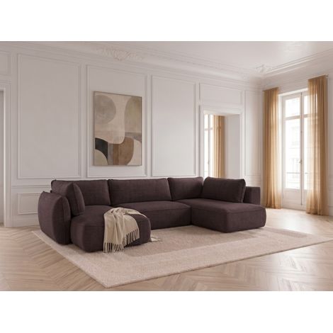 BOBOCHIC - Canapé panoramique convertible ESMEE tissu chenille Angle gauche Violet (1/5)