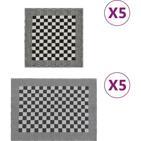 Ensemble de 10 serviettes, noir et blanc, en coton