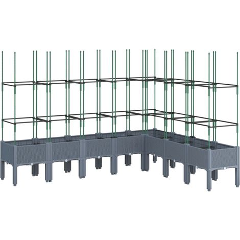 Vassoio per fioriera aiuola rialzata piante fiori terrazza giardino con traliccio 200 x 160 x 142,5 cm PP grigio 020038279