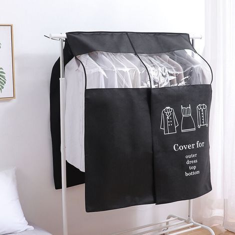 Housse de Vêtement 90x110cm Anti-Poussière Respirante pour Penderie Longue Noir (1/2)