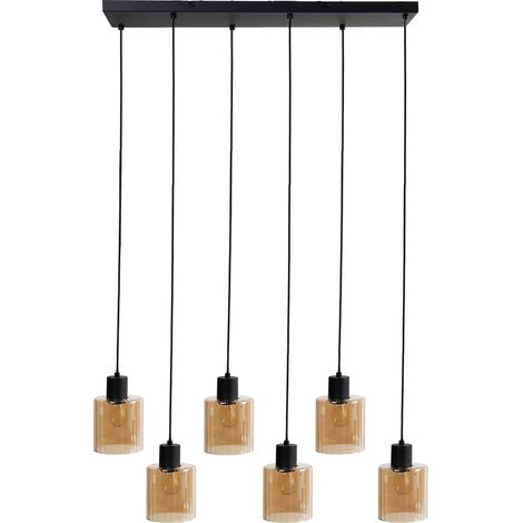Lampada a sospensione a 6 luci con paralume in vetro e base in metallo nero e beige Kitare