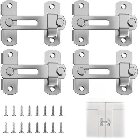 Stainless Steel Exterior Door Locks with Screws, Sliding Door Latch Security Lock for Door, Window, Garage, Garden, Interior and Exterior Door (1/5)