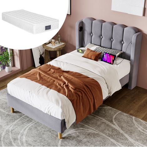 Letto singolo imbottito USB Type C 90x200 cm OKMYHOME (1/5)