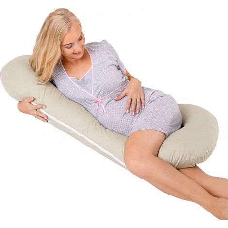 Almohada de embarazo de terciopelo tipo C para dormir de lado y amamantar - Beige (1/5)