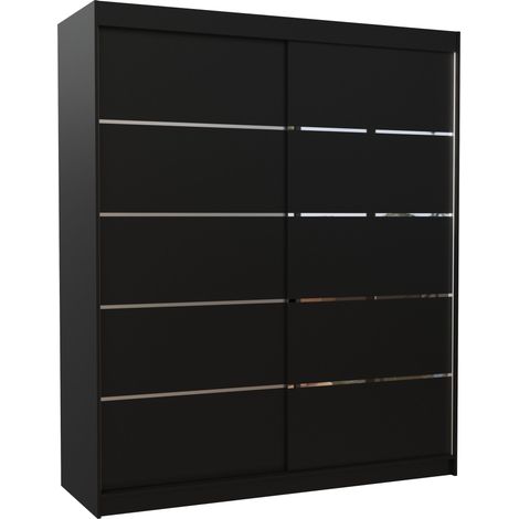 Armoire de chambre à coucher 2 portes coulissantes noir et alu Pimka 180cm (1/5)