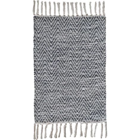 Tapis 40 x 60 cm en coton brodé de motifs chevrons gris clair – GLOW (1/5)