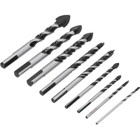 Lot de 9 forets en carbure cimenté à une ou deux lèvres pour perçage trous carrelage verre avec boîte plastique (1/5)