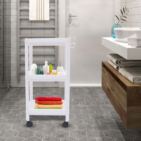 Scaffale cucina autonomo stretto piccolo, scaffale bagno plastica PP con ruote (1/5)