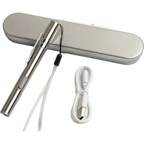 Lampe stylo torche jaune 60 lm, rechargeable USB, en acier inoxydable, avec clip de poche.