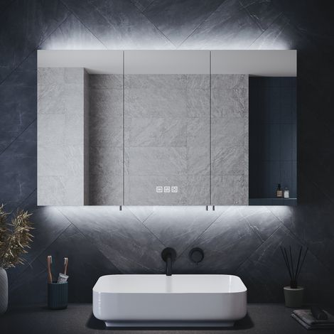 ELEGANT Bathroom Cabinet with Shaver Socket Bathroom Mirror Cabinet, Demister Pad + 3 Lighting Modes Dimmable LED Illumiated 1000x600mm (1/5)