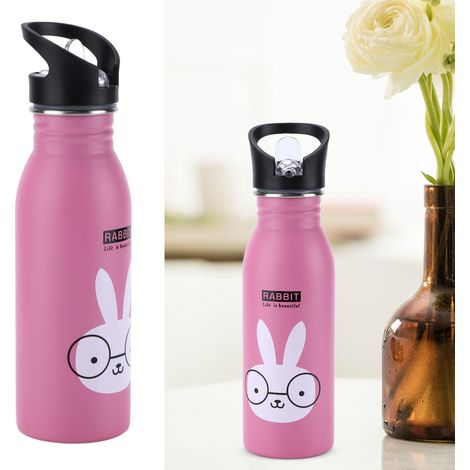 500-ml-Sport-Trinkflasche aus Edelstahl 304 mit Saugnapfverschluss für Damen und Herren – Rosa Hase – Vakuumisoliert – Ideales Geschenk für Outdoor-Aktivitäten, Büro und Schule – 1 Stück (1/5)