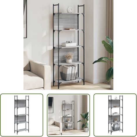 The Living Store Bücherregal 5 Böden Grau Sonoma 60,5x24x166,5 cm Holzwerkstoff - BucheRegal - Holzregal - Regal Grau - Wohnzimmerdeko - Aufbewahrungshelf (1/5)
