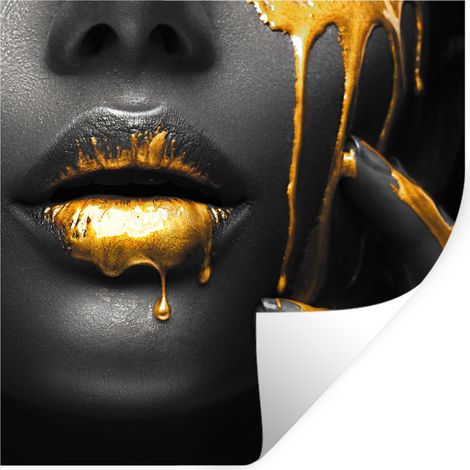 ADESIVO DA PARETE Donna - Nero - Oro - Viso - Labbra 50x50 cm (1/5)