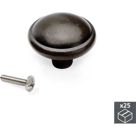 Emuca Lote de 25 pomos para mueble Massanassa, diámetro 32mm, Zamak, Negro
