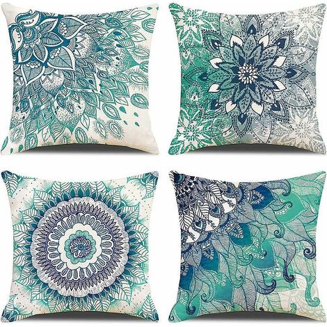 45 X 45 Cm (bleu Mandala) Housse De Coussin, Lot De 4 En Lin Dcoratif Taie D'oreiller Dcoration Pour Canap Chambre Maison (1/5)
