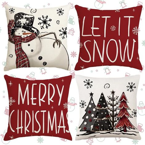 Juego de 4 fundas de almohada navideñas, decoración navideña, fundas de sofá navideñas, uso interior, sofá, 45 x 45 cm (1/4)