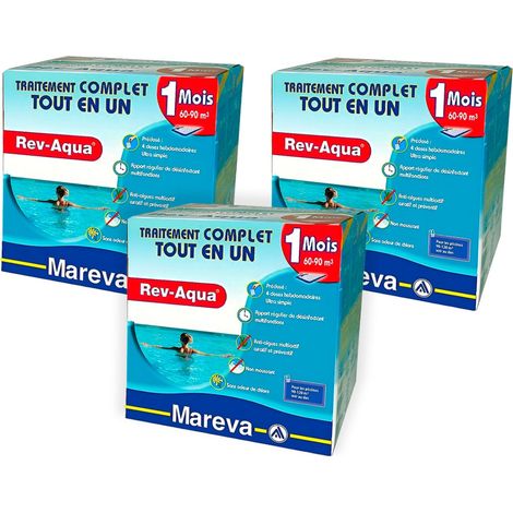Pack 3 mois traitement Mareva REV-AQUA 4 en 1 piscine 60 à 90m³ (1/2)