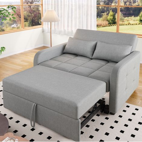 Divano letto, divano da 1 posto, regolabile su 3 posizioni, in cotone e lino, grigio (1/5)